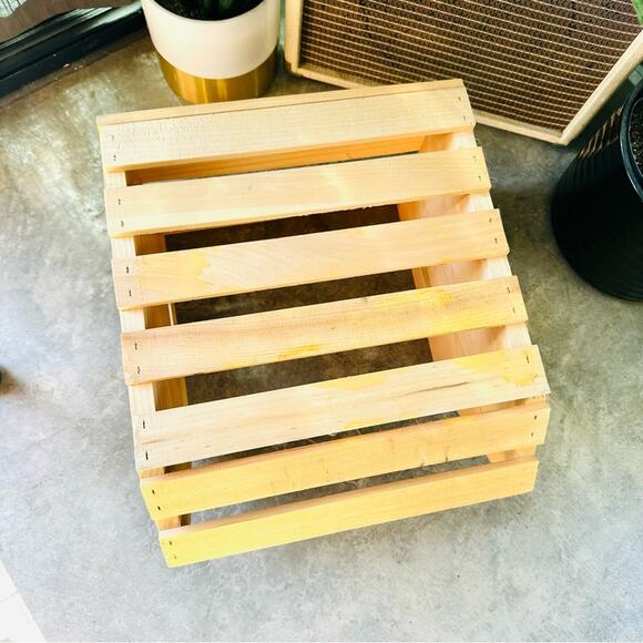 Modern Rustic Raw Light Beige Wood Slat Handle Bucket Box Crate Storage With Lip - Picture 4 of 9